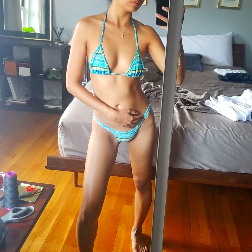 Brazilian mini bikini set swim blue green peach white black color